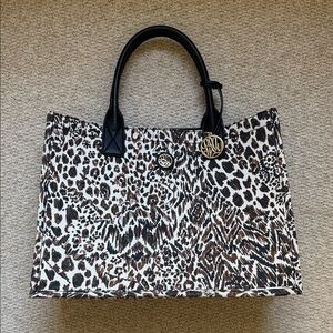Lilly Pulitzer Winstead Leopard Print Tote Bag with Black Handles